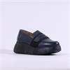 Wonders Roma Platform Slip On Wedge - Navy Leather